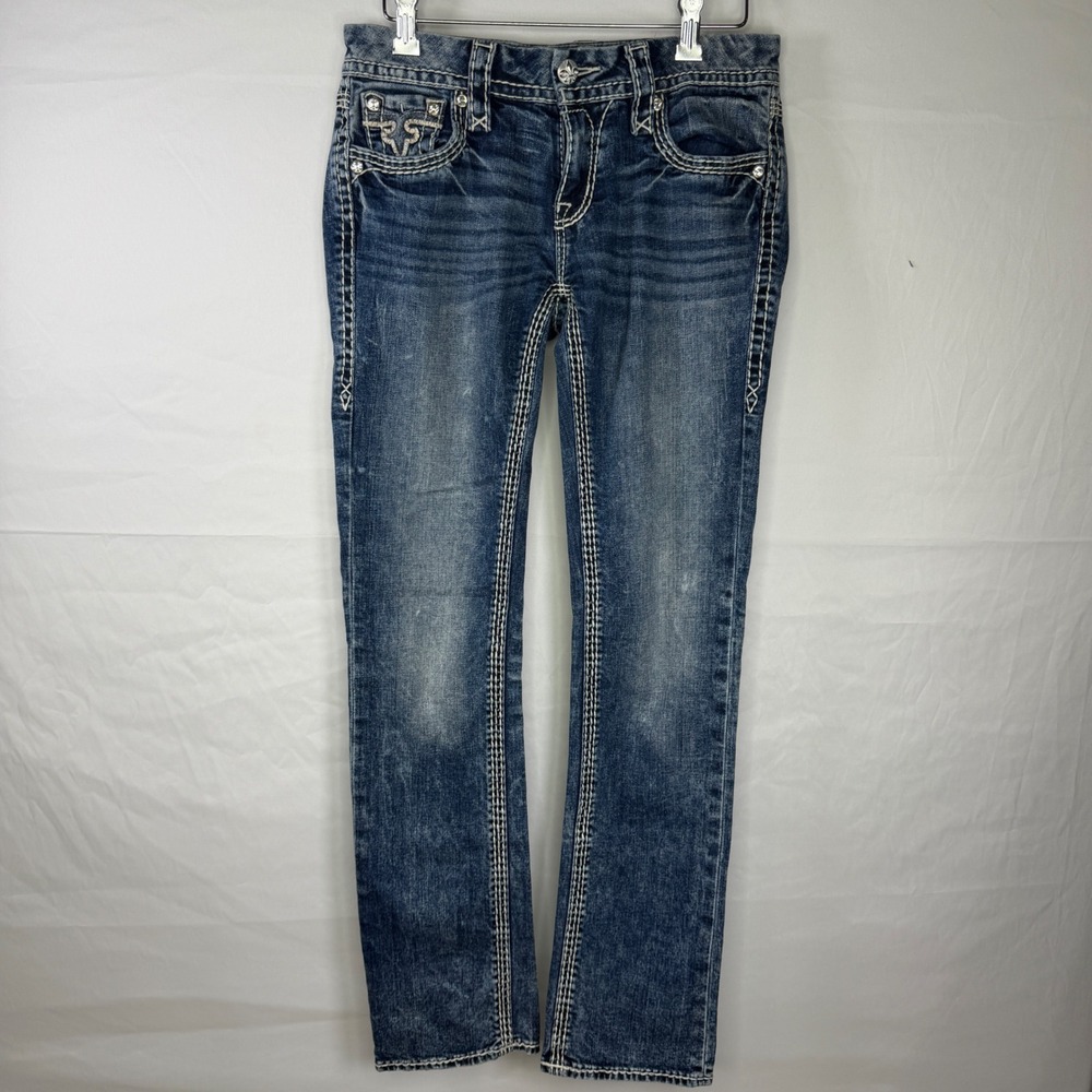 Rock Revival Janelle Straight Jeans‎ Women 28 Distressed Rhinestone EP9098J2R